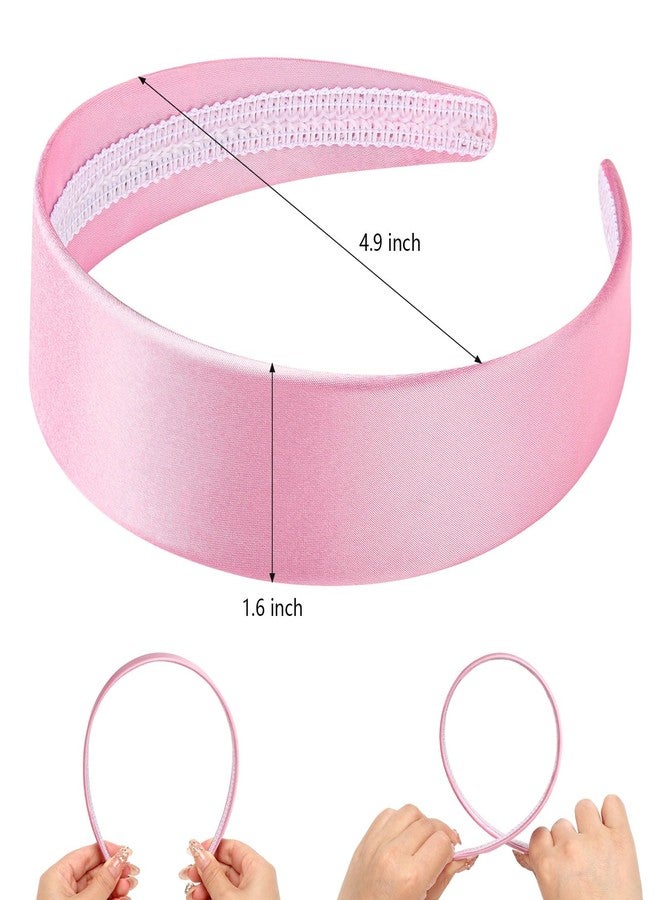 WantGor 1.6 Inch Wide Headbands Silk Satin Plain Headband for Women, Non Slip Solid Hair Bands Hair Accessories Cosplay DIY Holiday Head Band (Pink, Large) - Image 4